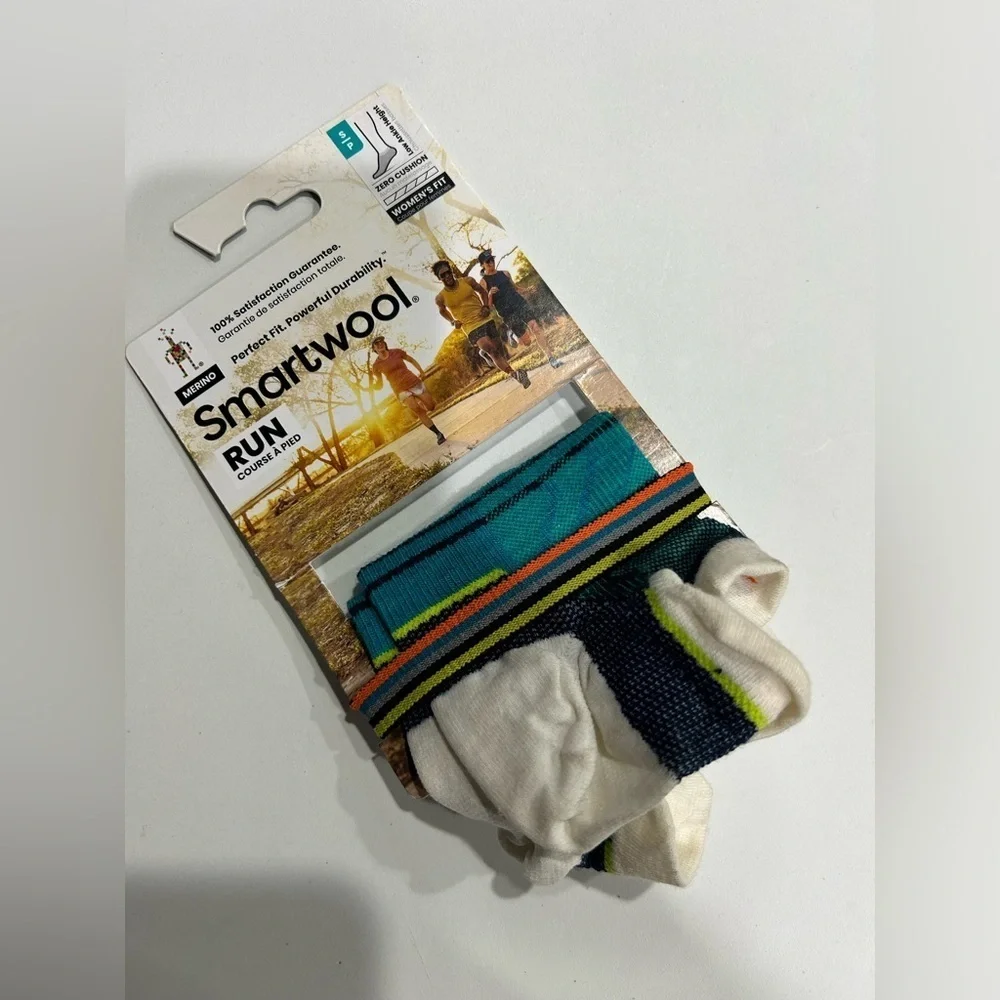 Smartwool Women's Small Run Zero Cushion Striped Low Ankle Socks Teal Blue NWT